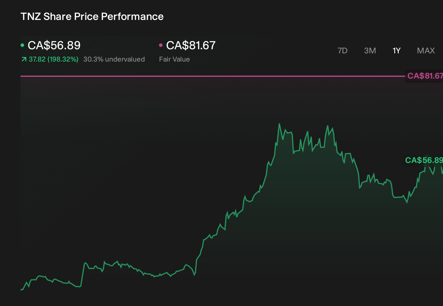 TSX:TNZ 1-Year Stock Price Chart
