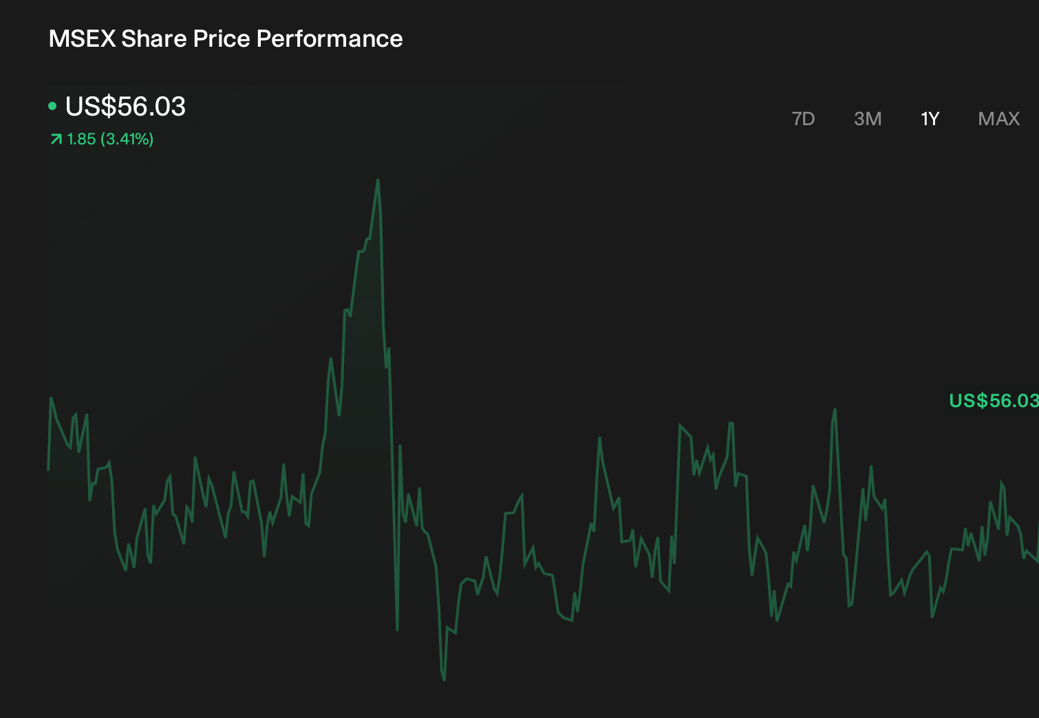 MSEX 1-Year Stock Price Chart