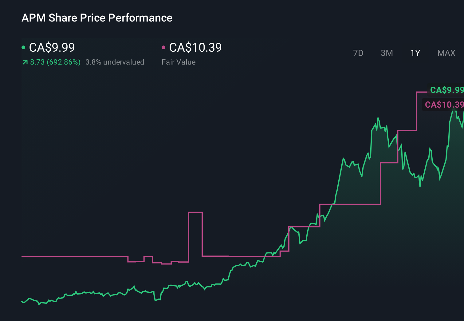 TSX:APM 1-Year Stock Price Chart
